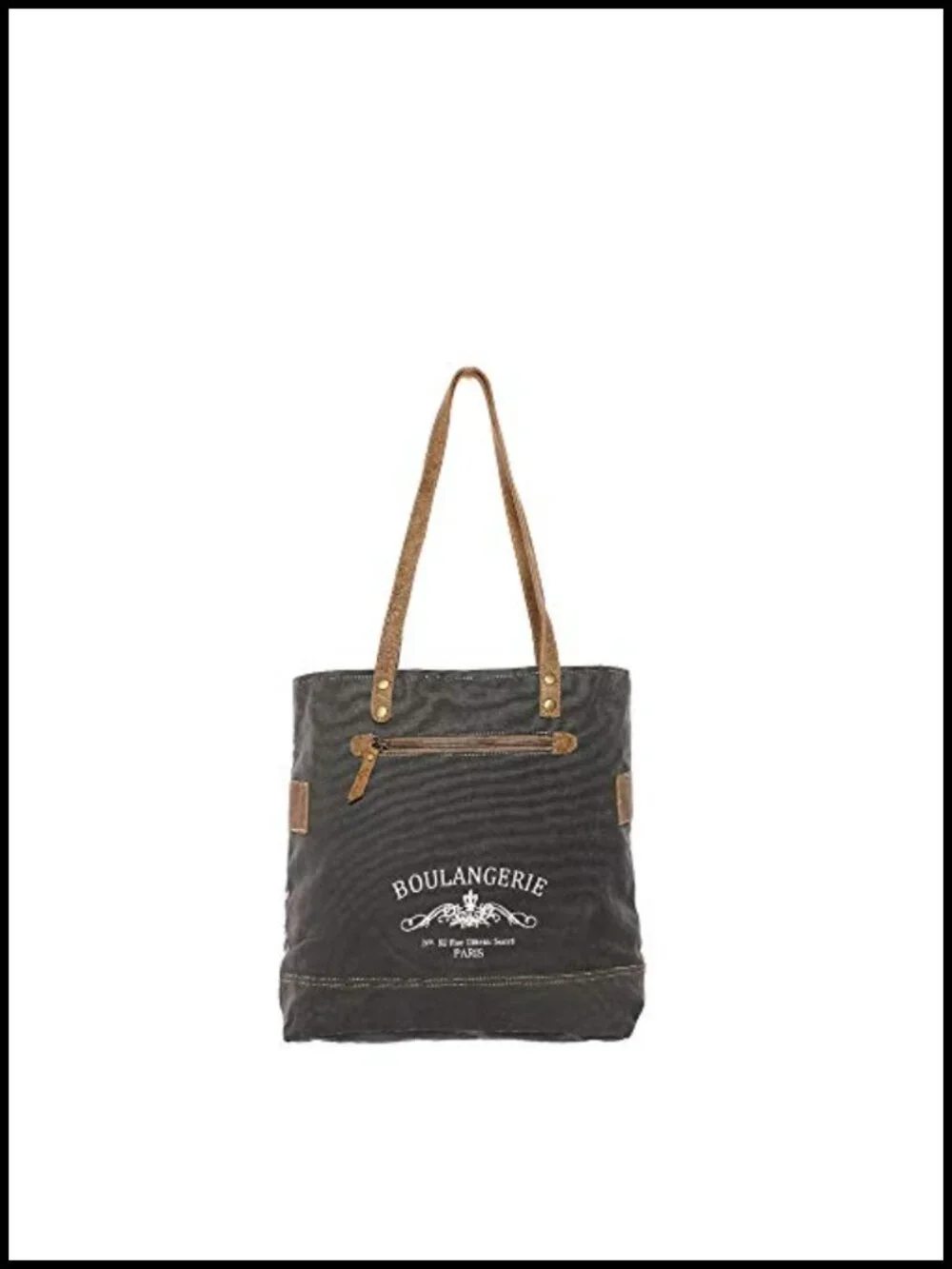 Canvas Tote Bag with Real Leather Strap - Boho Paisley Pattern